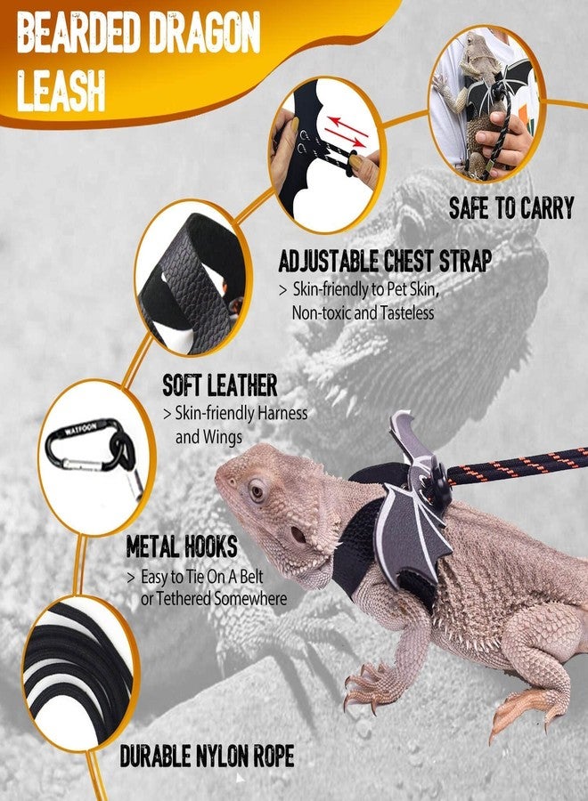 WATFOON Adjustable Lizard Leather Leash Harness and Bearded Dragon Carrier Sling, Reptile Small Pet Training Leashes and Beardie Snuggle Sling Bag for Outdoor Travel (L Black) - Image 4
